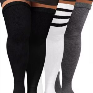 Apoway 3 Pairs Plus Size Thigh High Socks Over the Knee Extra Large Thigh High Stockings for Women with Garter Belts