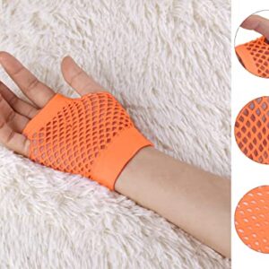 Allegra K Women's Fingerless Mesh 1980s Fancy Dress Party Costume Accessories Fishnet Gloves Long-1Pair Orange