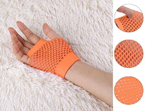 Allegra K Women's Fingerless Mesh 1980s Fancy Dress Party Costume Accessories Fishnet Gloves Long-1Pair Orange