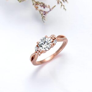 YDD 14k Rose Gold Engagement Ring for Women, 1Carat Blossom Moissanite Engagement Ring for Her Free Engraved Size 10