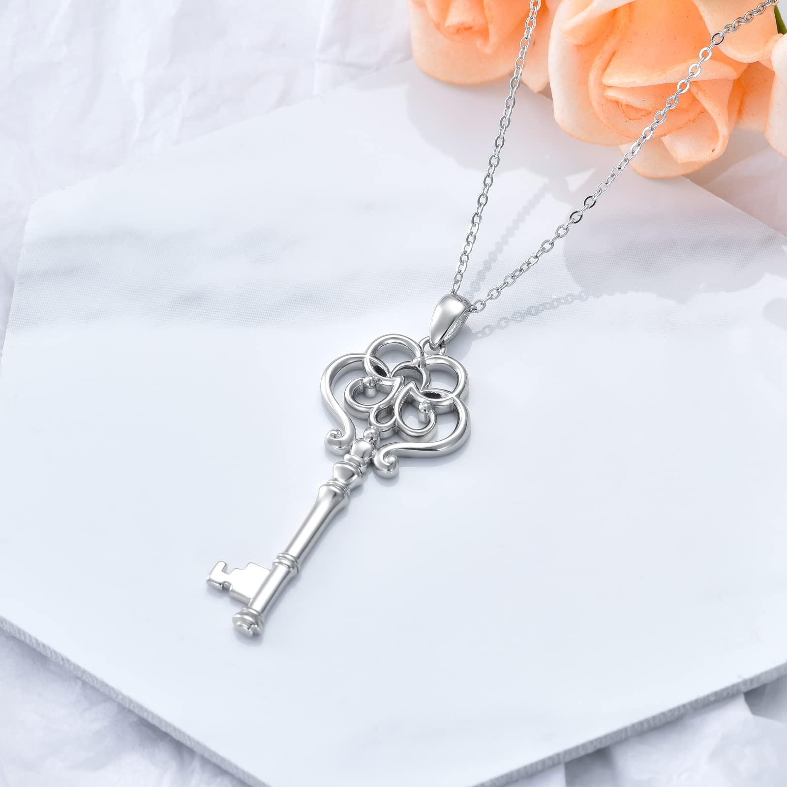 YAFEINI Victorian Key Necklace 925 Sterling Silver Retro Vintage Key Jewelry Gifts for Women