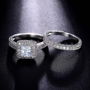 ZDIFDIC Wedding Ring Sets Promise Ring Couples Bridal Sets for Women 925 Sterling Silver Ring, Cubic Zirconia CZ 2pieces Engagement Band Stackable Ring Set (6#)