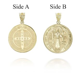 Medalla De San Benito Saint St Benedict 10K Yellow Gold Coin Pendant