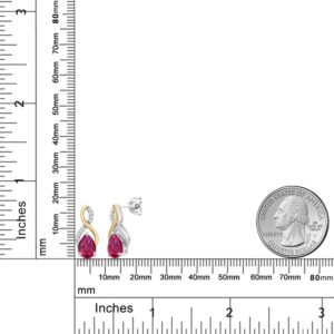 Gem Stone King 925 Sterling Silver and 10K Yellow Gold Pear Shape 8X6MM Gemstone Birthstone and White Lab Grown Diamond Teardrop Drop Dangle Earrings For Women