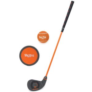 pga tour tee-up 3-piece set, medium, orange, right handed, use for indoor and outdoor practice, junior golf training set, training clubs