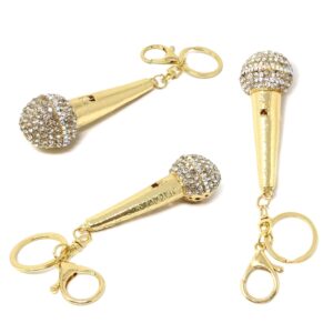 Honbay 1PCS Rhinestone Microphone Keychain Sparkling Music Voice Bag Keyring Musically Key Chain Decor in A Box for Bag Purse Wallet Handbags Backpack