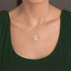 Medalla De San Benito Saint St Benedict 14K Yellow Gold Coin Pendant