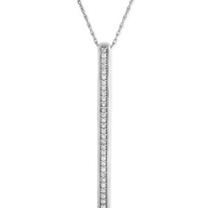 NATALIA DRAKE Thin Vertical Bar 1/7 Cttw Diamond Necklace for Women in Rhodium Plated 925 Sterling Silver