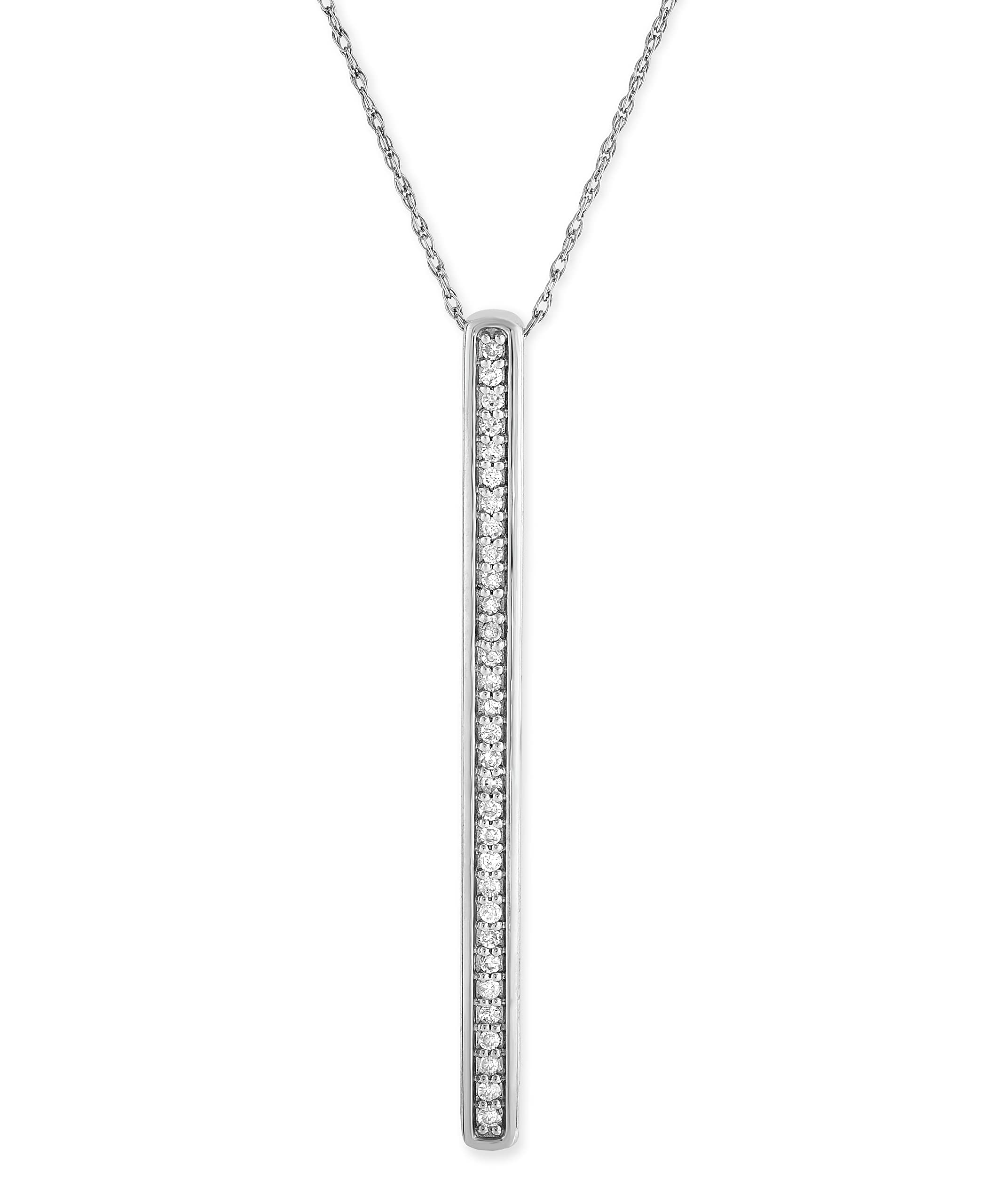 NATALIA DRAKE Thin Vertical Bar 1/7 Cttw Diamond Necklace for Women in Rhodium Plated 925 Sterling Silver