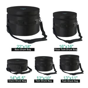 EASTROCK 5-Piece Drum Bag Set for 12" Tom, 13" Tom, 14" Snare, 16" Floor Tom, 22" Bass Drum, Drum Cases (5 Pieces)