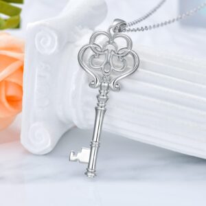 YAFEINI Victorian Key Necklace 925 Sterling Silver Retro Vintage Key Jewelry Gifts for Women