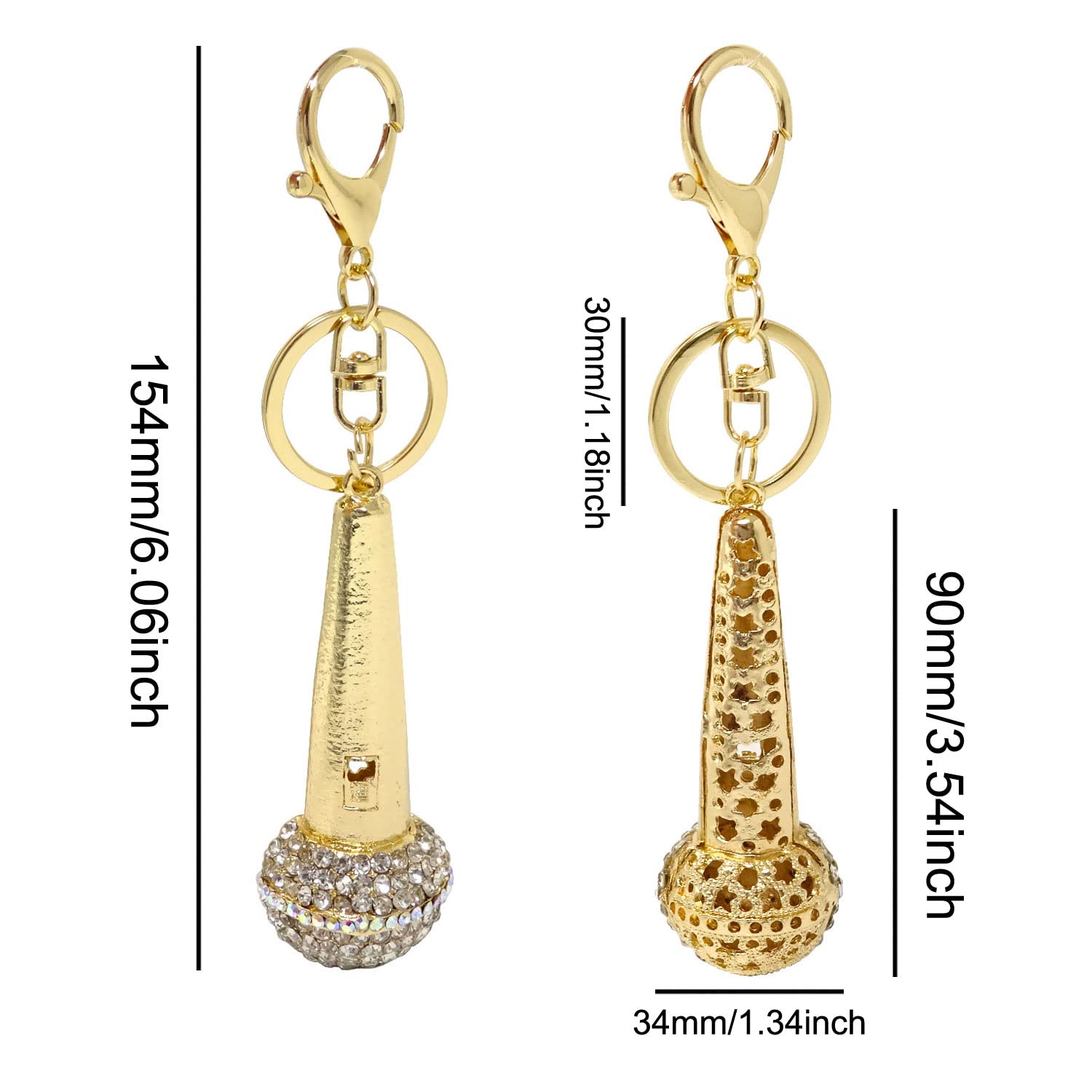 Honbay 1PCS Rhinestone Microphone Keychain Sparkling Music Voice Bag Keyring Musically Key Chain Decor in A Box for Bag Purse Wallet Handbags Backpack