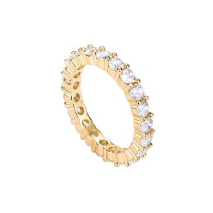 PAVOI 14K Yellow Gold Plated Cubic Zirconia Rings | 3.0mm Eternity Bands | Yellow Gold Rings for Women Size 7