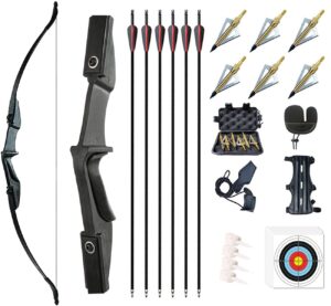 monsour archery takedown recurve bow and arrow set left/rght hand longbow kit beginner outdoor hunting shooting practice 20lb 30lb 40lb (black 40lb)