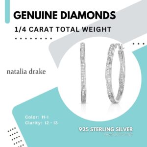 NATALIA DRAKE Large Twisted Oval 1/4 Cttw Diamond Hoop Earrings for Women in Rhodium Plated 925 Sterling Silver