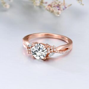 YDD 14k Rose Gold Engagement Ring for Women, 1Carat Blossom Moissanite Engagement Ring for Her Free Engraved Size 10