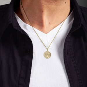 Medalla De San Benito Saint St Benedict 14K Yellow Gold Coin Pendant