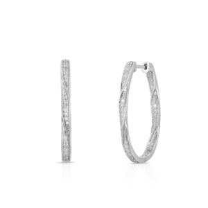 NATALIA DRAKE Twisted Oval Inside Outside 1/2 Cttw Diamond Hoop Earrings for Women in Rhodium Plated 925 Sterling Silver