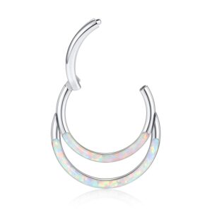 AROWRO Helix Daith Cartilage Rook Tragus Nose Hoop Earrings 316L Surgical Steel Double Open Stack Septum Hoop 7mm Opal 16G Conch Piercing Jewelry