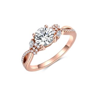 YDD 14k Rose Gold Engagement Ring for Women, 1Carat Blossom Moissanite Engagement Ring for Her Free Engraved Size 10