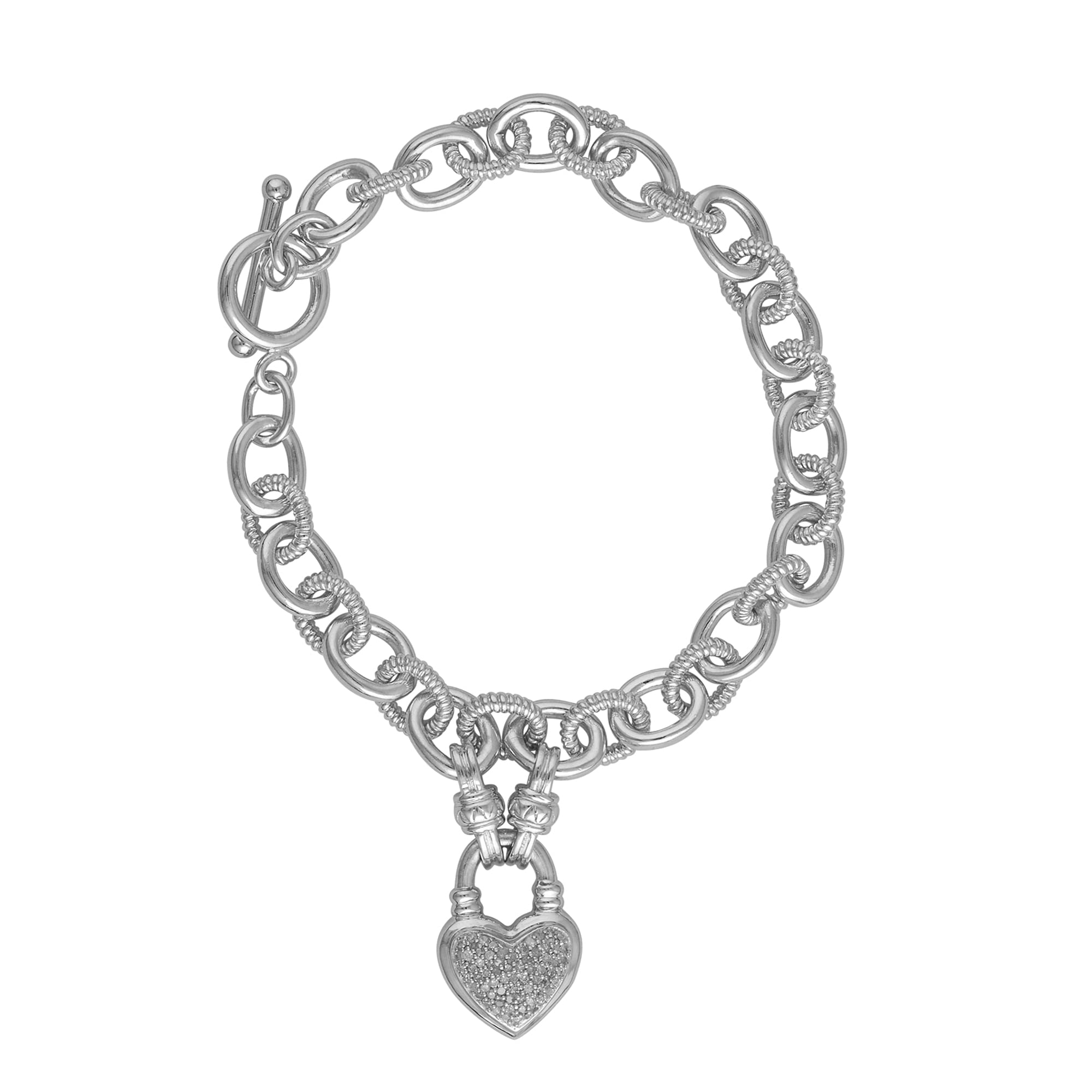 Beyond Brilliance 0.15 Carat Round Cut Real Diamond Heart Charm Link Bracelet Sterling Silver | Fine Jewelry for Women | Gift for Her | Gift Box Included