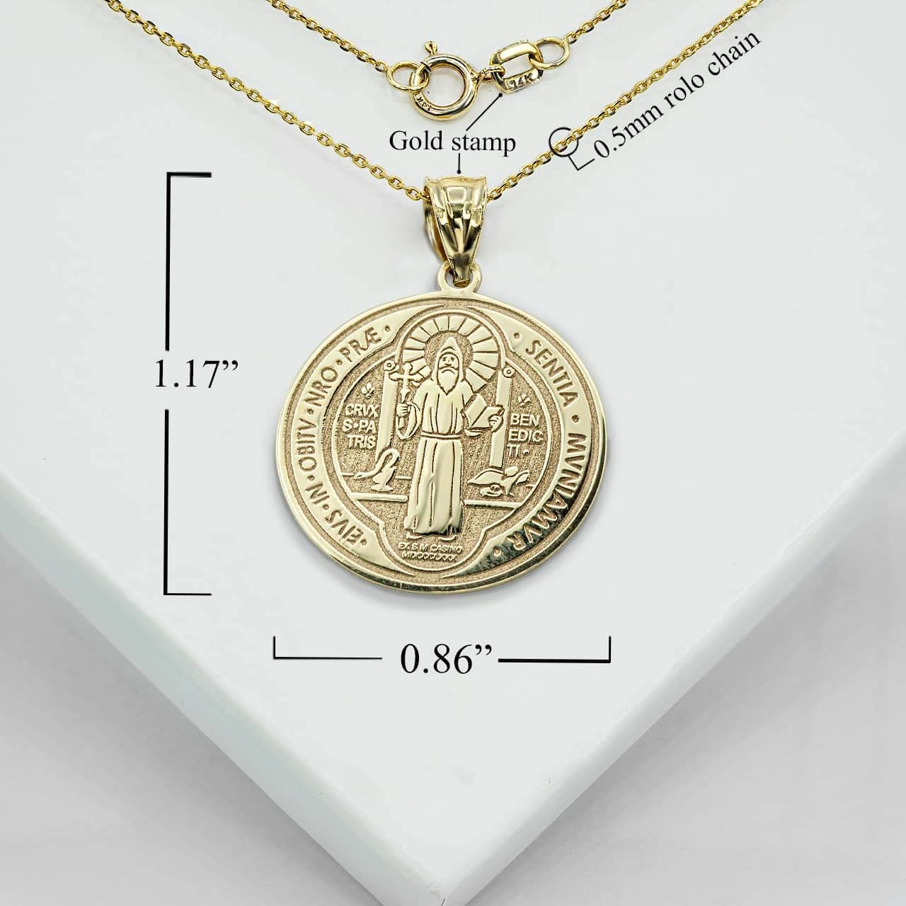 Medalla De San Benito Saint St Benedict 10K Yellow Gold Coin Pendant