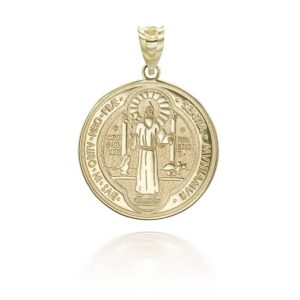 medalla de san benito saint st benedict 10k yellow gold coin pendant