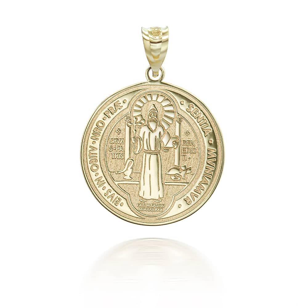 Medalla De San Benito Saint St Benedict 10K Yellow Gold Coin Pendant