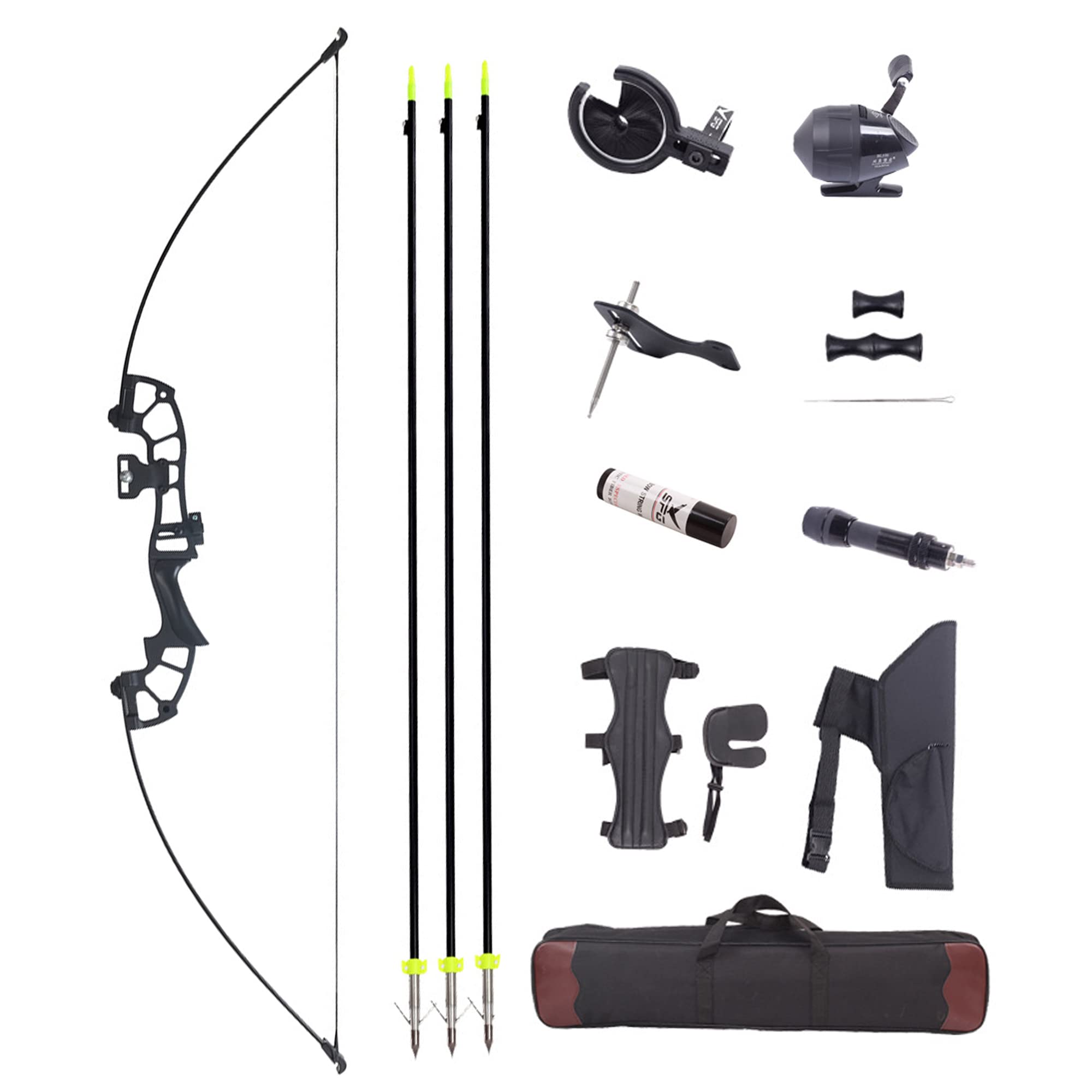 Bowfishing Bow Kit with 3pc Bowfishing Arrow 40lbs Takedown Metal Straight Bow Set Hunting Bow for Bow Fishing Archery Practice