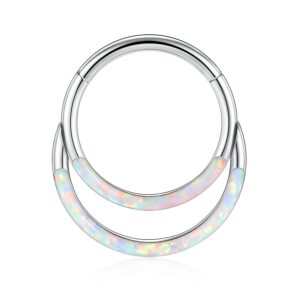 AROWRO Helix Daith Cartilage Rook Tragus Nose Hoop Earrings 316L Surgical Steel Double Open Stack Septum Hoop 7mm Opal 16G Conch Piercing Jewelry