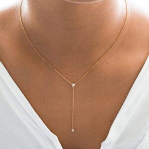 Havopso Dainty Lariat Drop Chain Necklace for Women 18K Gold Plated Stainless Steel Cross Y Shaped Double Heart Star Pearl Long Pendant Necklaces Minimalist Jewelry