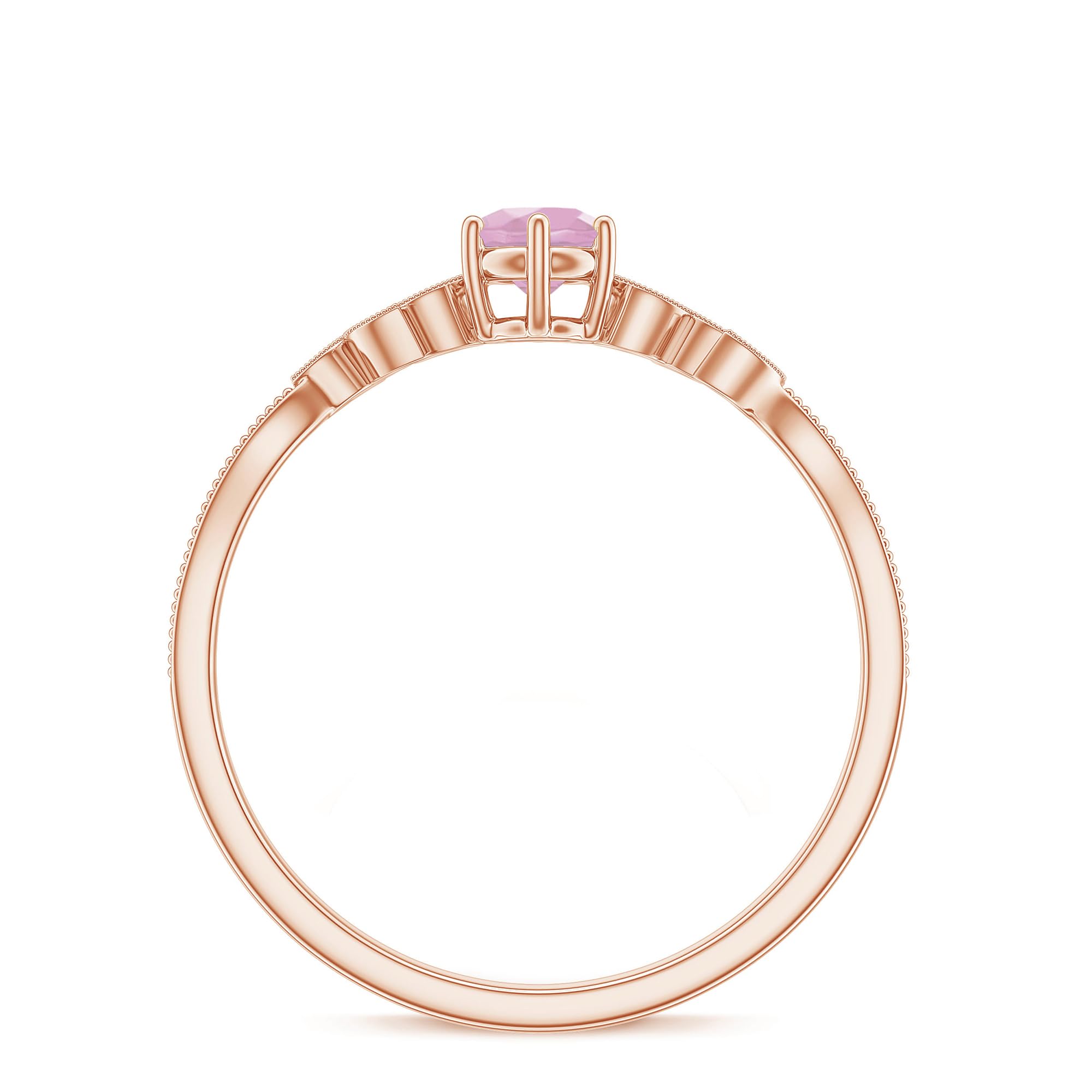 Certified Rose Quartz Promise Ring with Diamond, AAA Quality, Natural Rose Quartz Dainty Ring for Women, 14K Rose Gold, Size:US 12.50