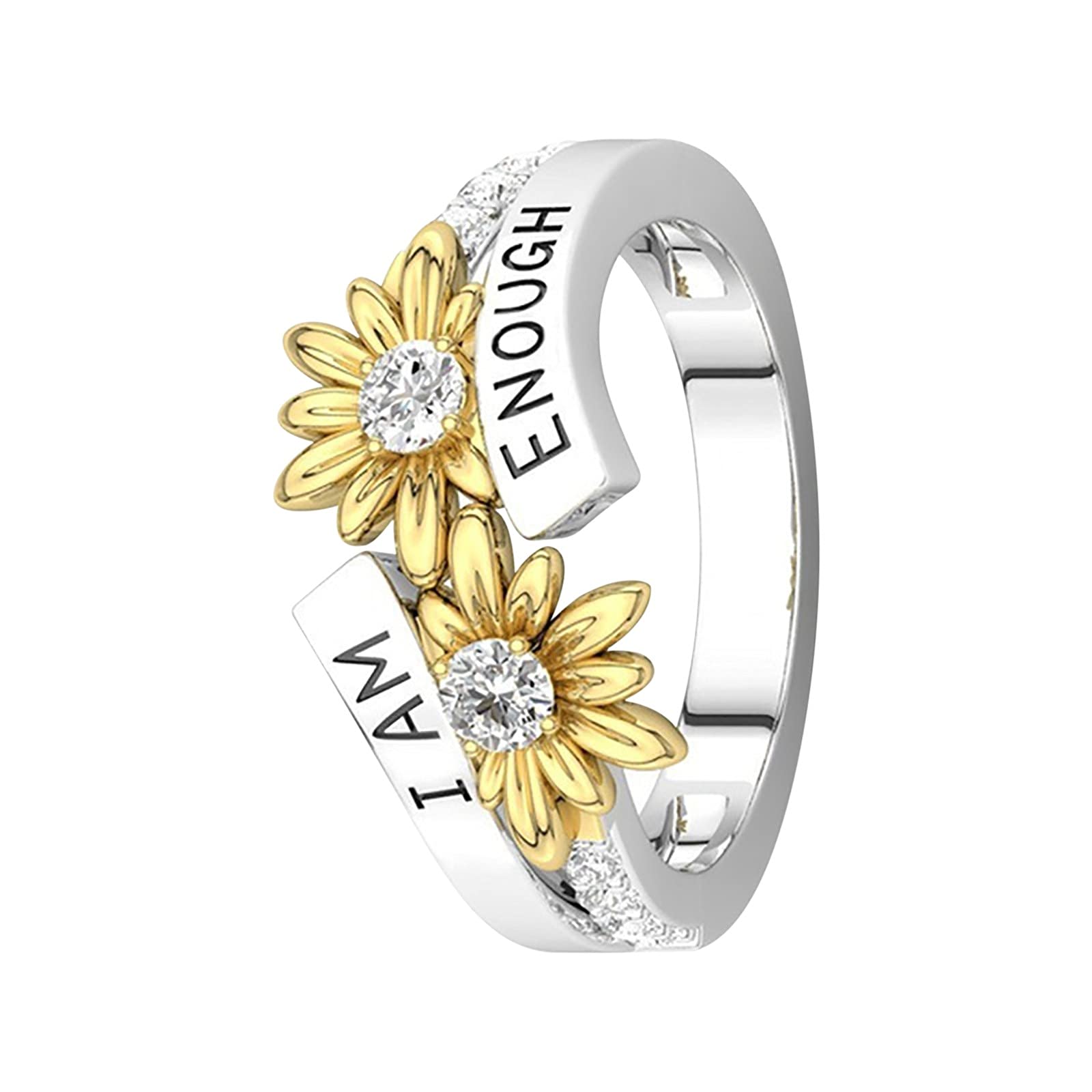 Daisy Ring for Women,Nature Crystal Rhinestone Diamond Dainty Flower Ring, Anniversary Rings for Wife Mom, Delicate Engagement Ring Wedding Band Ring, Silver, 11