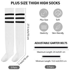 Apoway 3 Pairs Plus Size Thigh High Socks Over the Knee Extra Large Thigh High Stockings for Women with Garter Belts