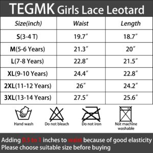 Tegmk Girls Lace Cap Sleeve Dance Leotard for Ballet, Toddler Big Little Girls Gymnastics Dancewear(6036-06-XL)