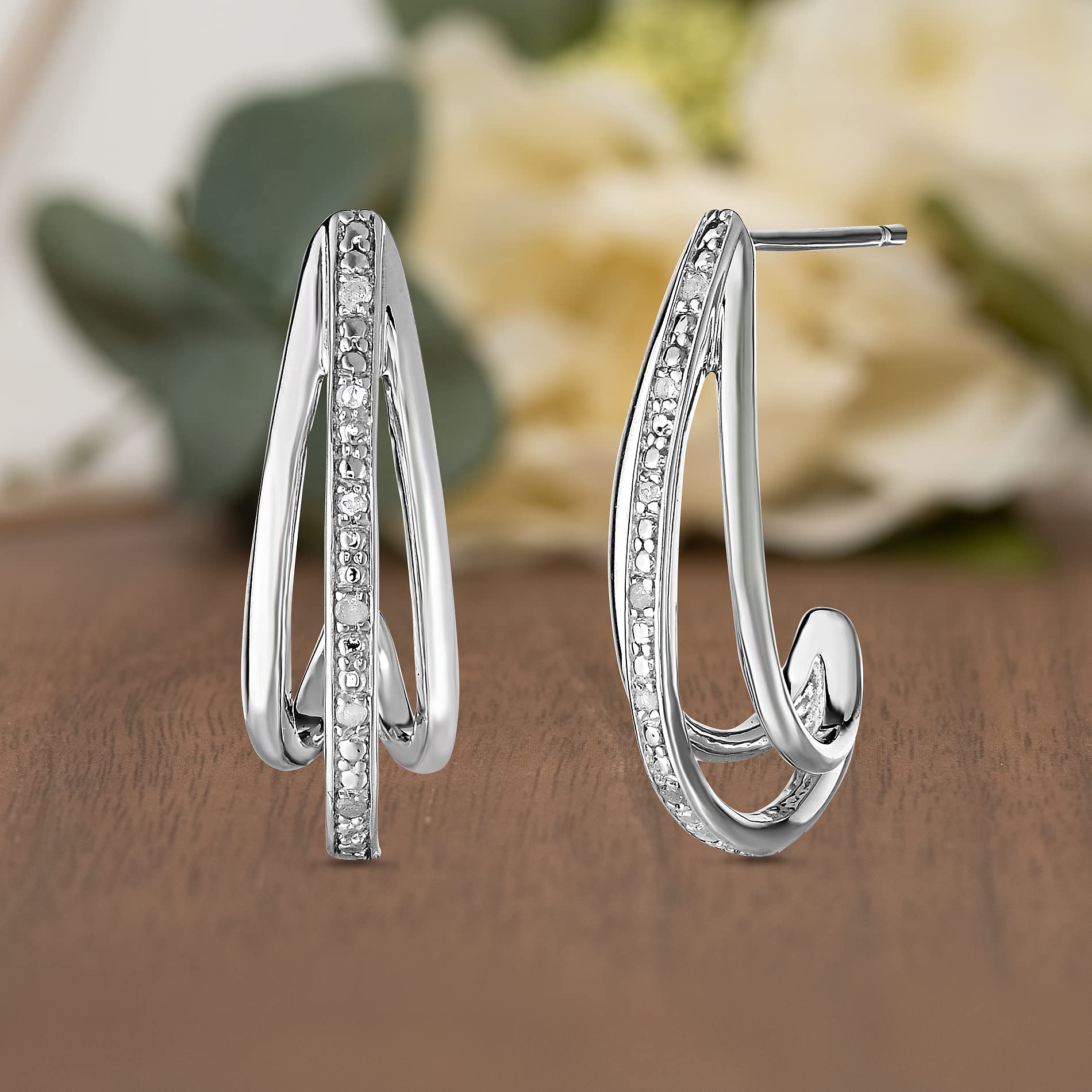 Natalia Drake Split J Diamond Accent Hoop Earrings for Women in Rhodium Plated 925 Sterling Silver