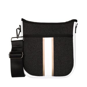 Haute Shore - Jeri Bravo Crossbody Tote, Black Denim W/Rosegold & White Stripe