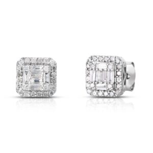 Natalia Drake Small Round Baguette Cluster 1/2 Cttw Diamond Stud Earrings for Women in Rhodium Plated 925 Sterling Silver