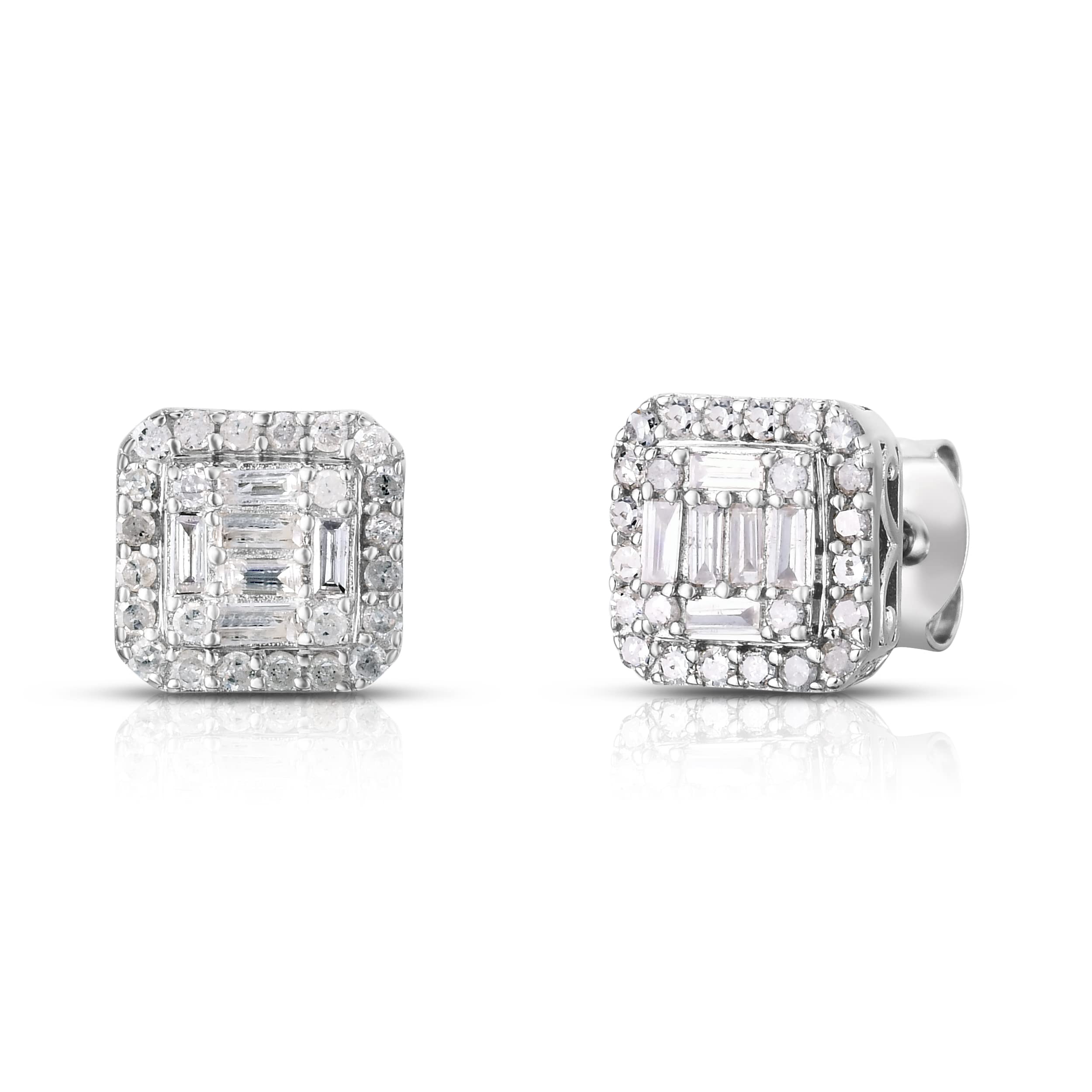 Natalia Drake Small Round Baguette Cluster 1/2 Cttw Diamond Stud Earrings for Women in Rhodium Plated 925 Sterling Silver