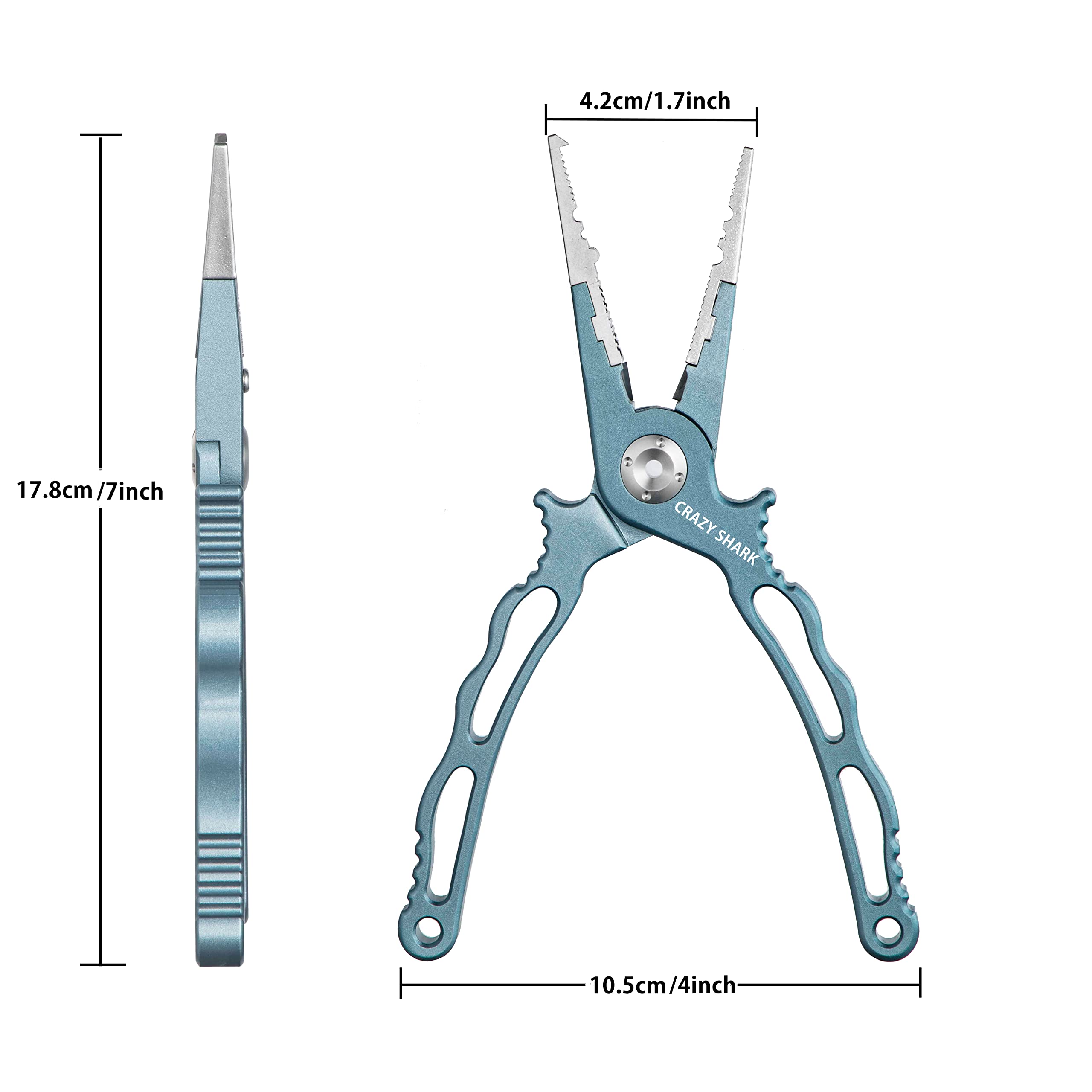 CRAZY SHARK Fishing Pliers, Upgraded Muti-Function Aluminum Fishing Tackle Pliers Braid Cutters Split Ring Pliers Hook Remover Fish Holder with Lanyard and Sheath grey