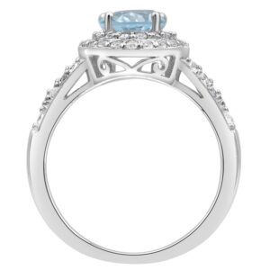 Beyond Brilliance Sterling Silver Oval Blue Topaz & Round Cut Created White Sapphire Double Halo Engagement Ring Jewelry for Women | Gift Box Included