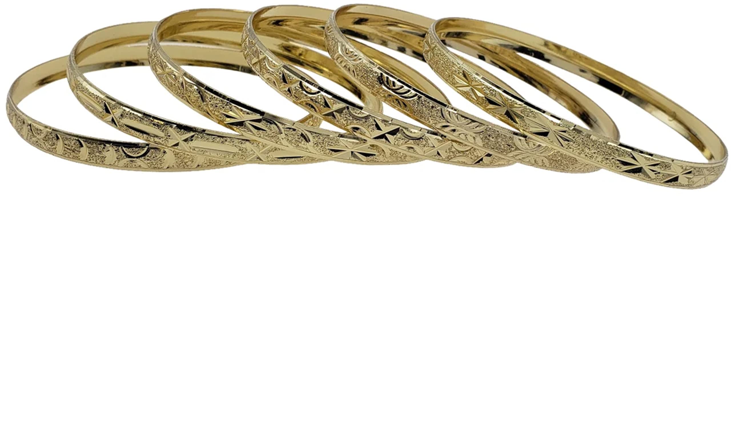 Treasure Jewelry Bollywood Bangles Gold Plated Bangle Set of 6 (Gold, Size 3-2.00in diameter)