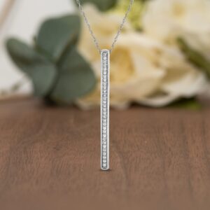 NATALIA DRAKE Thin Vertical Bar 1/7 Cttw Diamond Necklace for Women in Rhodium Plated 925 Sterling Silver