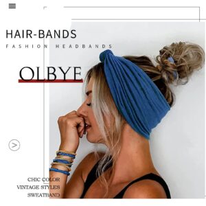 Olbye Wide Headbands Knotted Turban Elastic Non Slip Hairbands Yoga Workout Head Wraps Running Sweatbands Boho Fashion Hair Accessories for Women Pack of 6（Solid Color A）