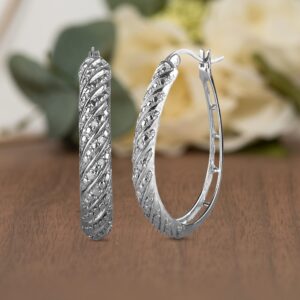 Natalia Drake Large Diagonal Oval Diamond Accent Hoop Earrings for Women in Rhodium Plated 925 Sterling Silver