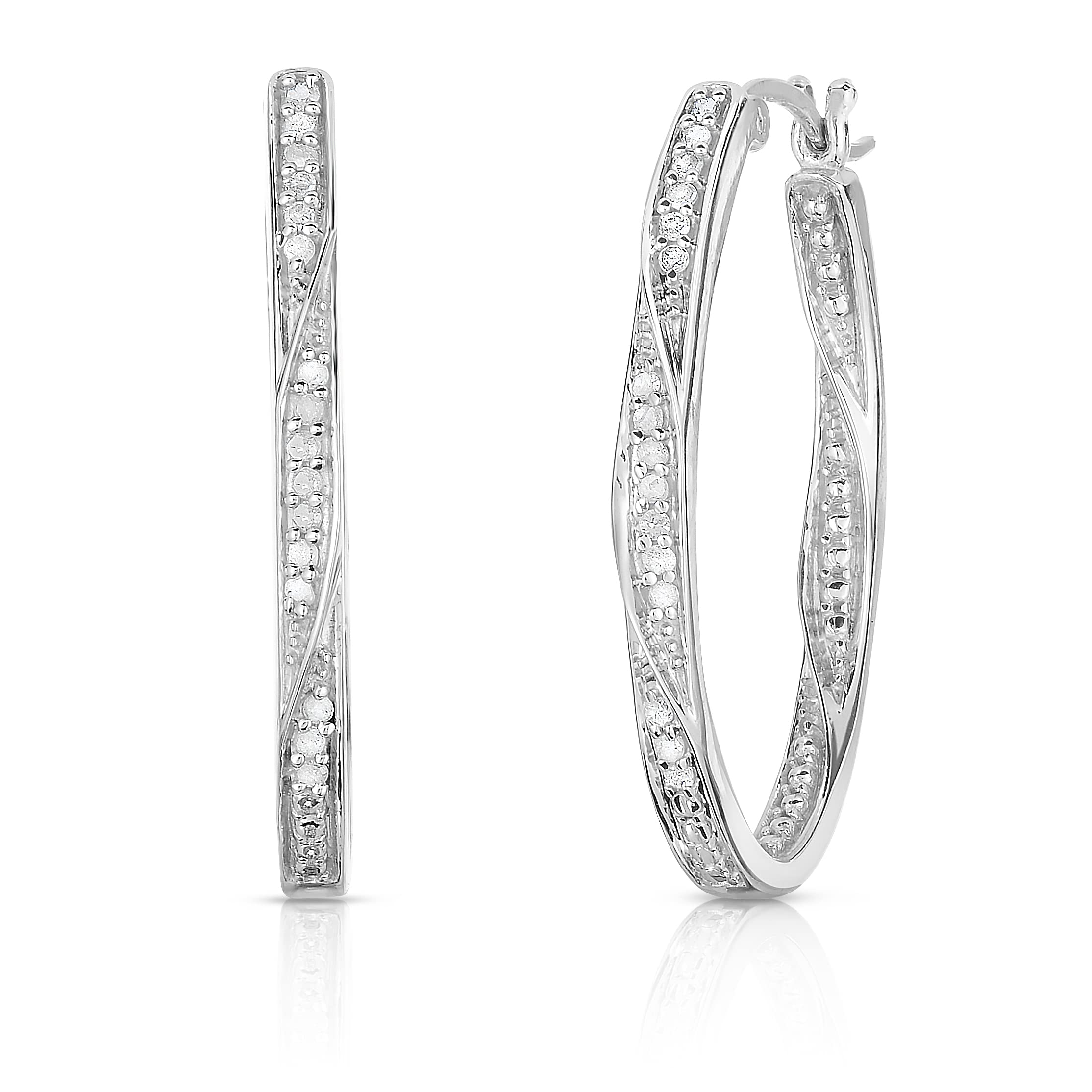 NATALIA DRAKE Large Twisted Oval 1/4 Cttw Diamond Hoop Earrings for Women in Rhodium Plated 925 Sterling Silver