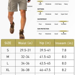 Viodia Men's Hiking Cargo Shorts Stretch Tactical Shorts for Men with 8 Pockets Quick Dry Lightweight Shorts for Work Golf Fishing Dark Khaki