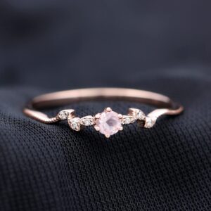 Certified Rose Quartz Promise Ring with Diamond, AAA Quality, Natural Rose Quartz Dainty Ring for Women, 14K Rose Gold, Size:US 12.50