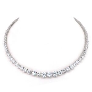 LAVINA Fancy Graduated CZ Tennis Necklace For Proms,Galas,Formal Affairs,Holiday,Birthday (20, Silver Tone)