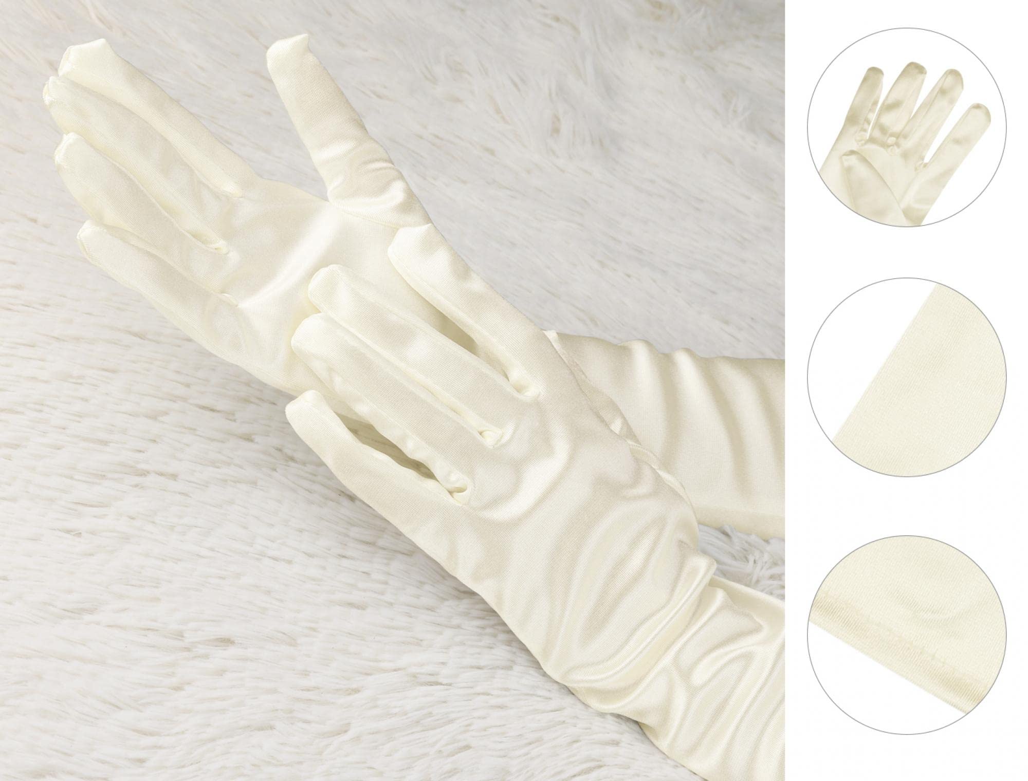 Allegra K Women's Long Gloves 1920S Evening Party Full Finger Mittens Elegant Opera Glove One Size Shiny Beige